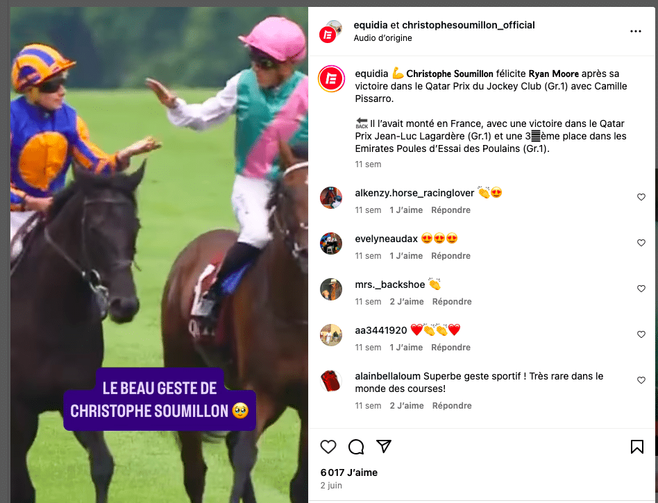 Christophe Soumillon fortune et geste avec concurrent