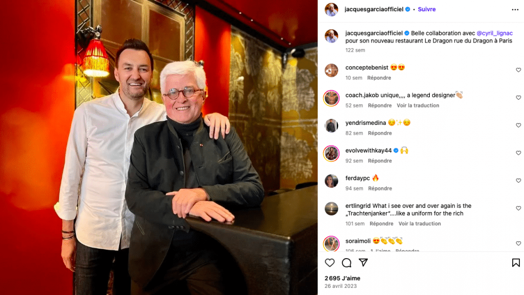 Jacques Garcia estimation fortune lancement restaurant
