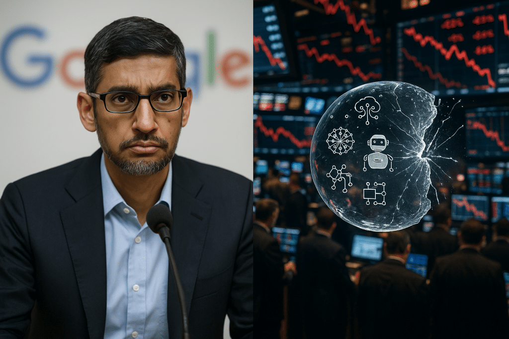 le pdg de google met en garde contre un possible éclatement de la bulle de l'ia, une menace majeure pour toutes les entreprises. découvrez les enjeux et les conséquences de cette alerte cruciale.