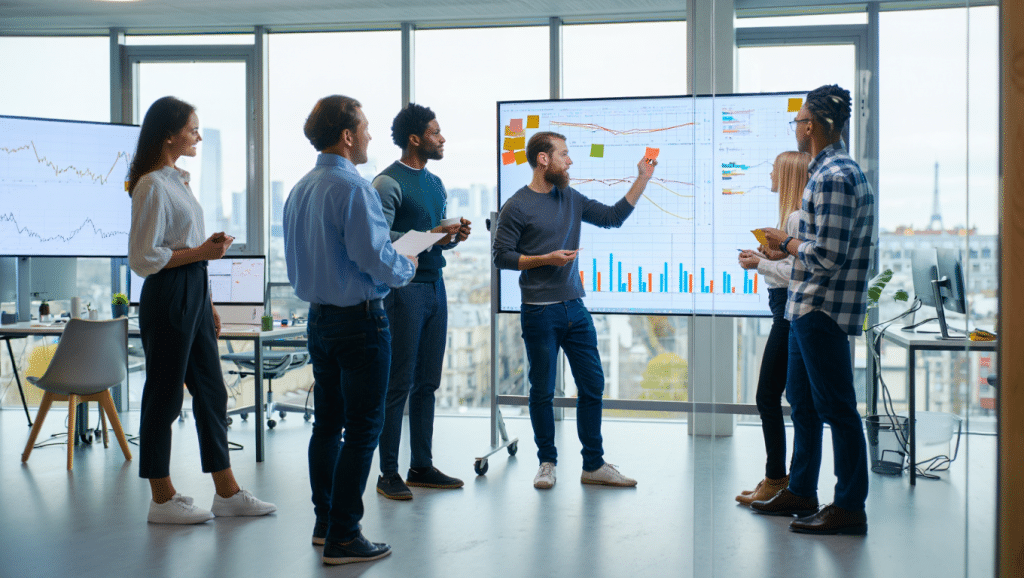 Startups françaises levées de fonds 2026, réunion stratégique dans un bureau moderne parisien