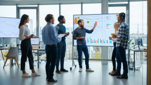 Startups françaises levées de fonds 2026, réunion stratégique dans un bureau moderne parisien