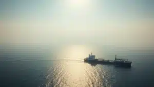 Pétrolier franchissant le détroit d’Ormuz, vue aérienne