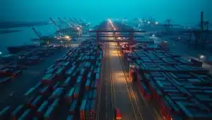 Terminal portuaire américain illustrant le remboursement des droits de douane américains aux importateurs