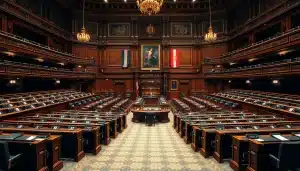 hémicycle vide, illustration des annulations et gels de crédits du budget 2026 de l’État