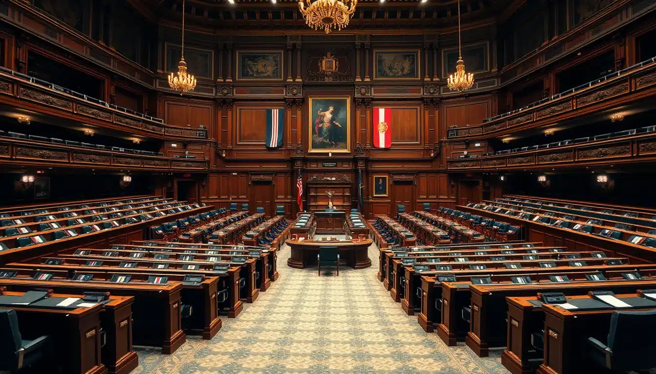 hémicycle vide, illustration des annulations et gels de crédits du budget 2026 de l’État