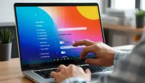 Un utilisateur règle les options d’accessibilité sur l’écran d’un ordinateur portable dans un bureau