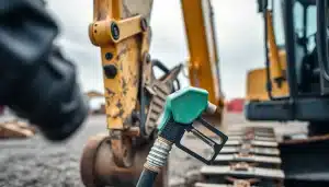 Pelleteuse de chantier en cours de ravitaillement en gazole non routier