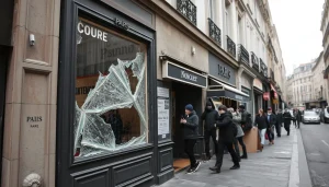 Vitrine de commerce parisien endommagée après les émeutes