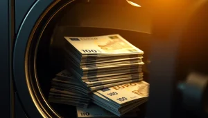 Billets en euros empilés dans un coffre d’entreprise